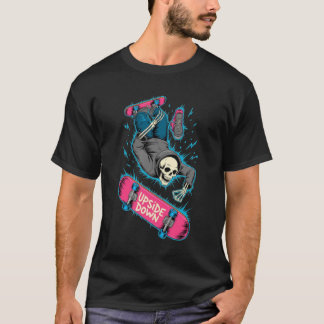 Auf dem Kopf stehender Skater-Skelett Neon-Pink Pu T-Shirt