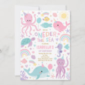 Auf dem Meeresmeer Kreaturen 1. Geburtstag Party Einladung (Vorderseite)