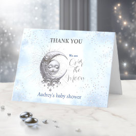 Auf dem Mond Blue Boy Baby Dusche Danke Karte