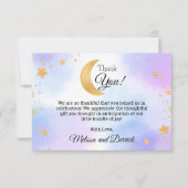 Auf dem Mond Blue Pink Babydusche Danke Karte (Vorderseite)