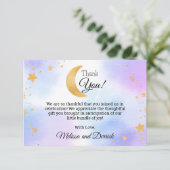 Auf dem Mond Blue Pink Babydusche Danke Karte (Stehend Vorderseite)