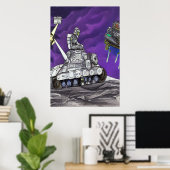 Auf dem Mond fahren | AI Art Poster (Heimbüro)