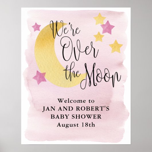 Auf dem Mond, Pink Baby Dusche Begrüßungszeichen Poster (Vorne)