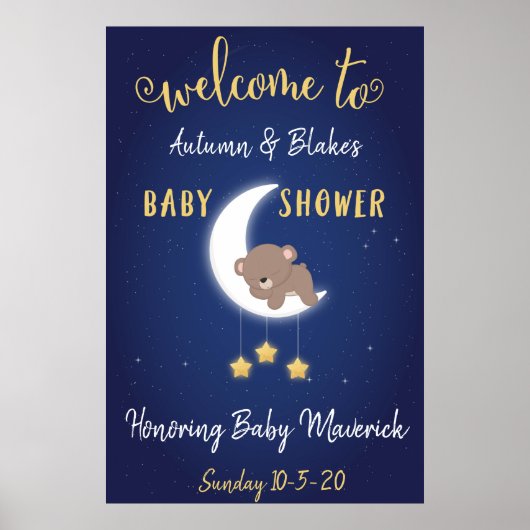 Auf dem Mond und hinten Babydusche Willkommenspend Poster (Vorne)