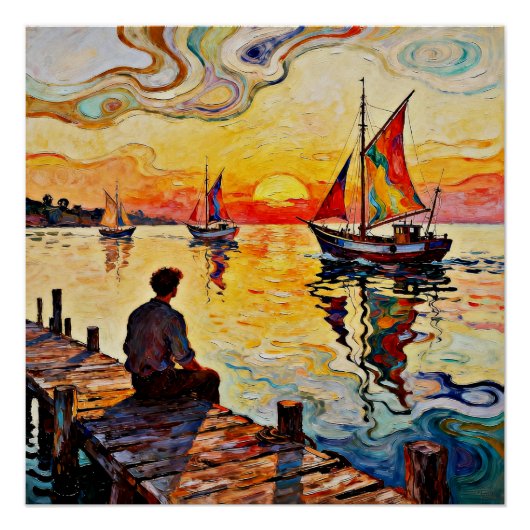 Auf dem Pier sitzen Poster (Vorderseite)