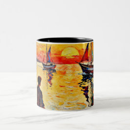 Auf dem Pier sitzen Zweifarbige Tasse