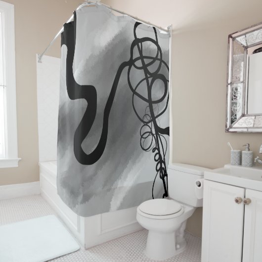 Auf dem Raster: Abstrakt grau, schwarz und weiß Duschvorhang (Beispiel)