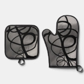 Auf dem Raster: Abstrakt grau, schwarz und weiß Ofenhandschuh & Topflappen-Set (Vorderseite)