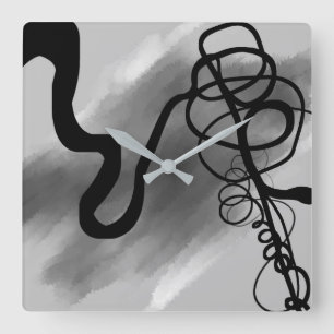 Auf dem Raster: Abstrakt grau, schwarz und weiß Quadratische Wanduhr