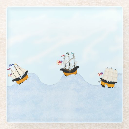 Auf dem Rollsee drei kleine Schiffe auf der Fahrt Glasuntersetzer (Vorderseite)