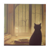 Auf dem Schreibtisch sitzen und mit Papieren, die  Fliese (Vorderseite)