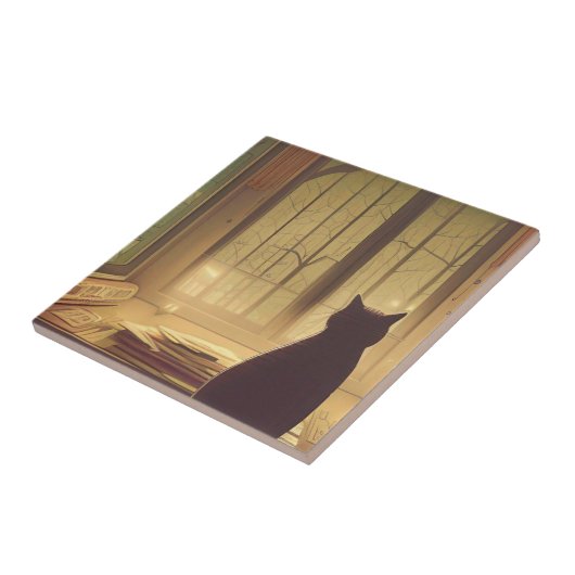 Auf dem Schreibtisch sitzen und mit Papieren, die  Fliese (Seite)