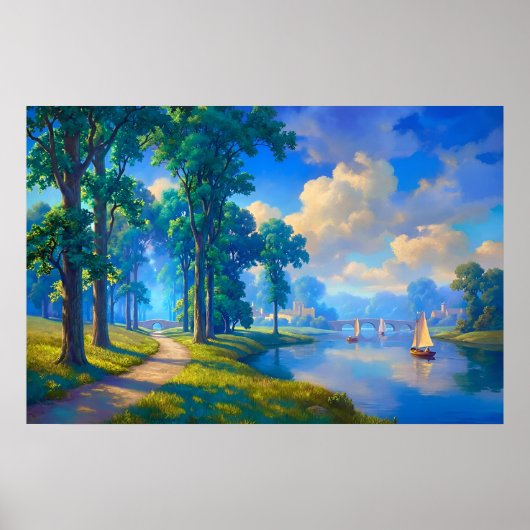 Auf dem stillen Fluss segeln Poster (Vorne)