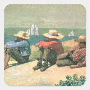Auf dem Strand 1875 (w/c) Quadratischer Aufkleber