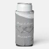 Auf dem Strand gezeichnet Herzen und eigene Hochze Selters Dosenkühler (Seltzer Vorderseite)