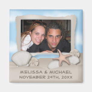 Auf dem Strand-Seashell-u. Foto-Save the Date Magnet