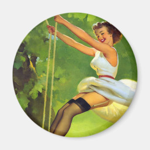 Auf dem Swing Lächeln Button hoch Magnet
