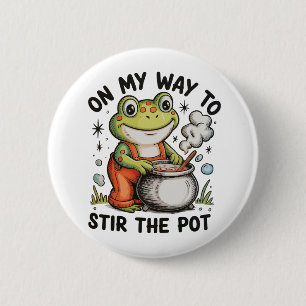 Auf dem Weg, den Topf umzurühren Lustiger Frosch S Button