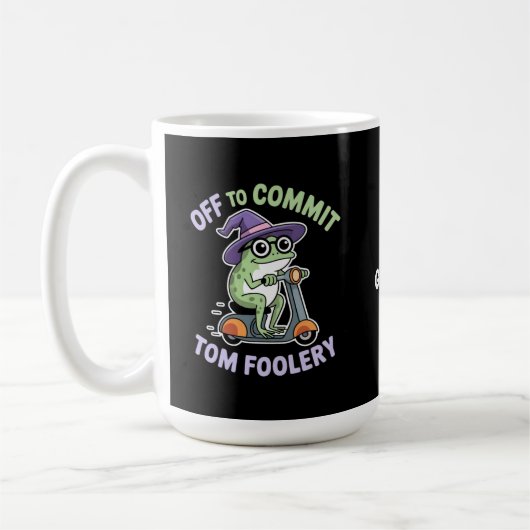 Auf dem Weg zu Tom Foolery Frog Funny Meme Kaffeetasse (Links)