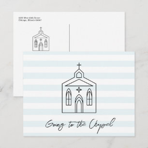 Auf dem Weg zur Kapelle Hochzeit Blau Save-the-Dat Postkarte