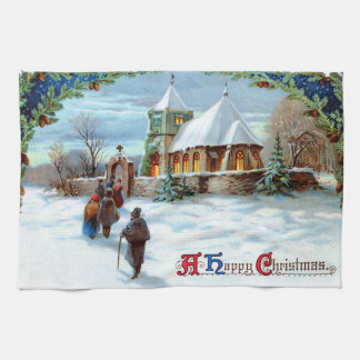 Auf dem Weg zur Kirche Evergreen Weihnachtsbaum Handtuch