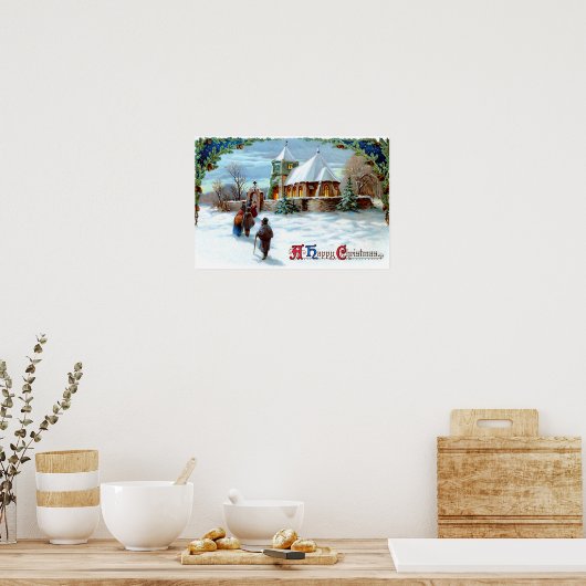 Auf dem Weg zur Kirche Evergreen Weihnachtsbaum Poster (Küche)
