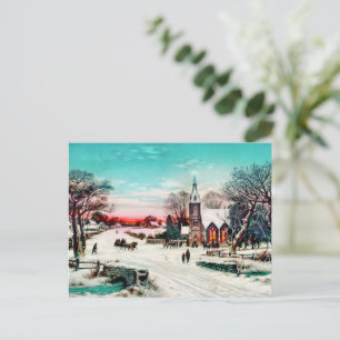 Auf dem Weg zur Kirche, Weihnachten Abend von J. H Postkarte