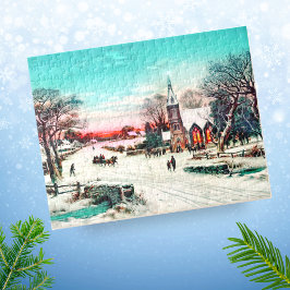 Auf dem Weg zur Kirche, Weihnachten Abend von J. H Puzzle