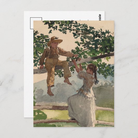 Auf dem Zaun | Winslow Homer Postkarte (Vorne/Hinten)