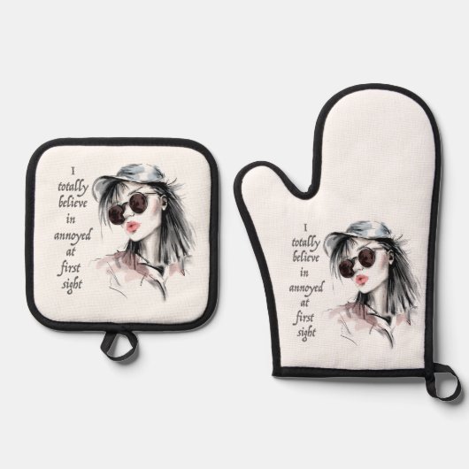 auf den ersten Blick verärgert Ofenhandschuh & Topflappen-Set (Vorderseite)