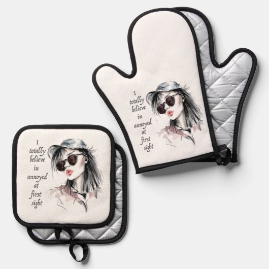 auf den ersten Blick verärgert Ofenhandschuh & Topflappen-Set (Vorderseite/Rückseite)