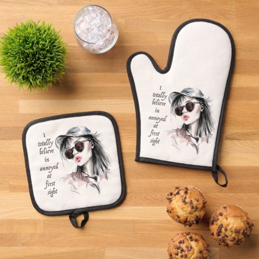 auf den ersten Blick verärgert Ofenhandschuh & Topflappen-Set (Oben Unten)