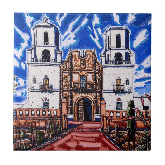 "Auf den Flügeln des Himmels, San Xavier" Tile Fliese (Vorderseite)