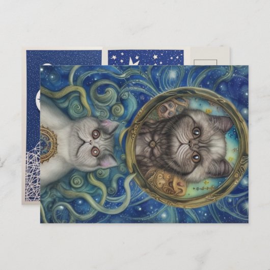 Auf den Mond mit persischen Katzen Postkarte (Vorne/Hinten)