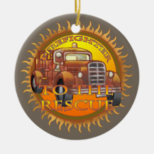 Auf den Rettungsfeuerwehrwagen Keramik Ornament