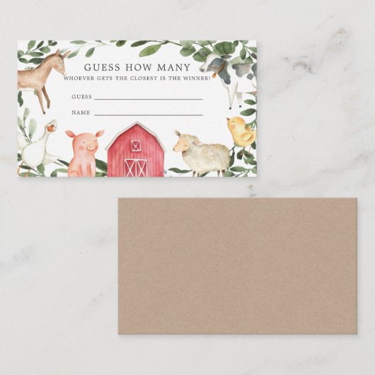 Auf der Babydusche auf dem Bauernhof schätzen, wie Begleitkarte (Vorne/Hinten)