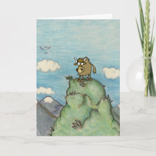 Auf der Bergspitze thront ein sonniger Cartoon. Karte (Vorderseite)