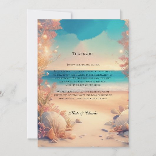 Auf der Hochzeit am Strand dank Karte (Vorderseite)