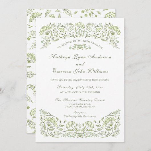 Auf der Hochzeitsfeier in Prairie Einladung (Vorne/Hinten)