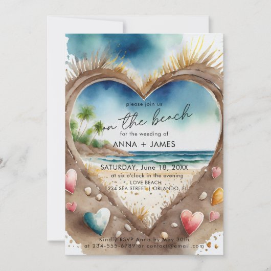 Auf der Hochzeitsfeier mit tropischem Meer Einladung (Vorderseite)