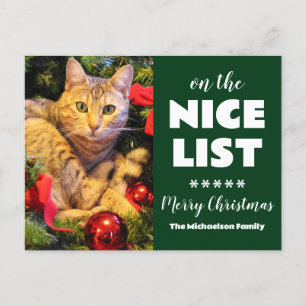 Auf der netten Liste Weihnachtskatze Haustierfoto Feiertagspostkarte