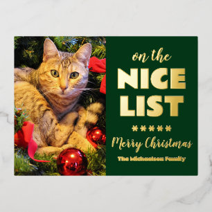 Auf der netten Liste Weihnachtskatze Haustierfoto Folien Feiertagspostkarte