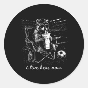 Auf der Rückseite lustiger Waschbär Fußballfeld Ic Runder Aufkleber