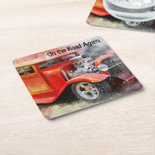 Auf der Straße wieder per Drag Car Rechteckiger Pappuntersetzer (angewinkelt)