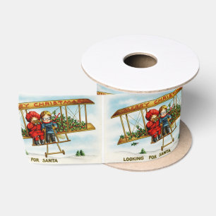Auf der Suche nach Santa Vintage-Illustration Satinband
