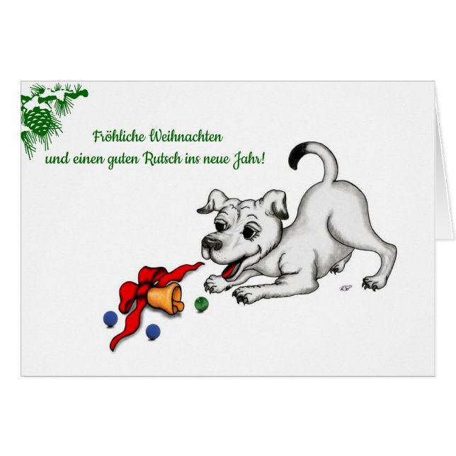 auf Deutsch Weihnachten mit Welpe Glocke und Ball (Vorderseite (Horizontal))