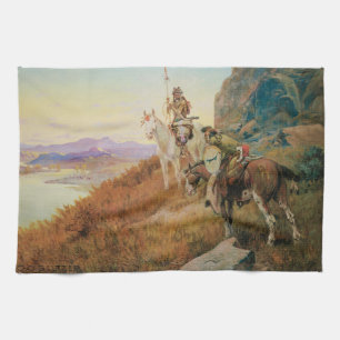 Auf die Boote des weißen Mannes warten von OC Selt Geschirrtuch