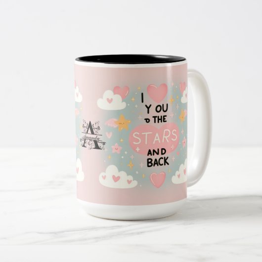 Auf die Sterne und zurück: Personalisierte Liebe Zweifarbige Tasse (VorderseiteRechts)