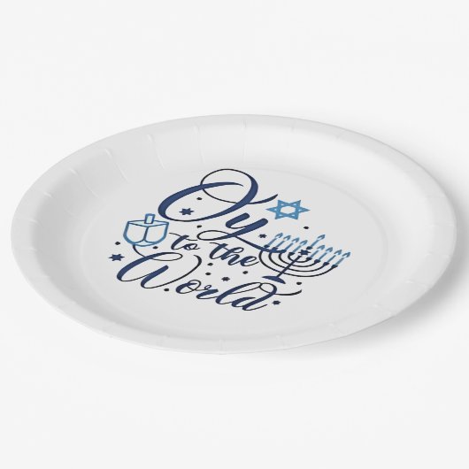 Auf die Welt Hanukkah jüdischer Funny Pappteller (Schrägansicht)