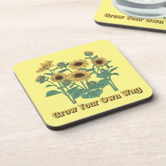 Auf eigene Art Sonnenblumen wachsen Getränkeuntersetzer (Linke Seite)